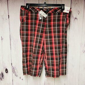 Avenue Womens Perfect Plaid Stretch 14 Red Brown Flat Front Bermuda Shorts